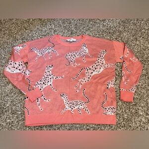 LOFT Coral Pink Leopard Motif Crewneck Sweater